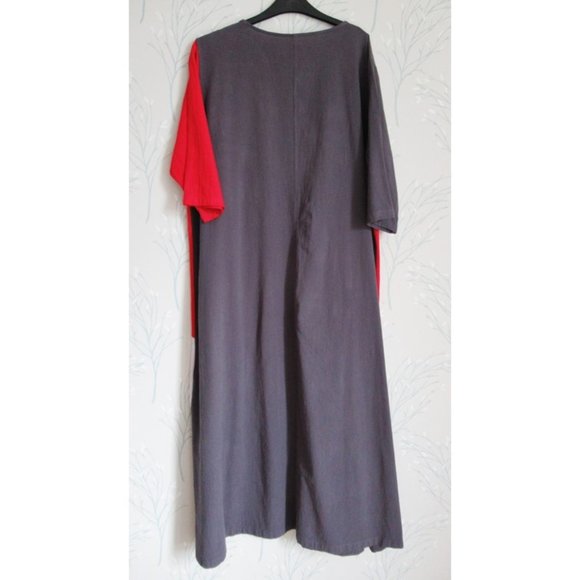 Red Grey White Dress Lagenlook Tunic Style Top Stitched Zig Zag Detail 18 / 20 - Picture 5 of 5